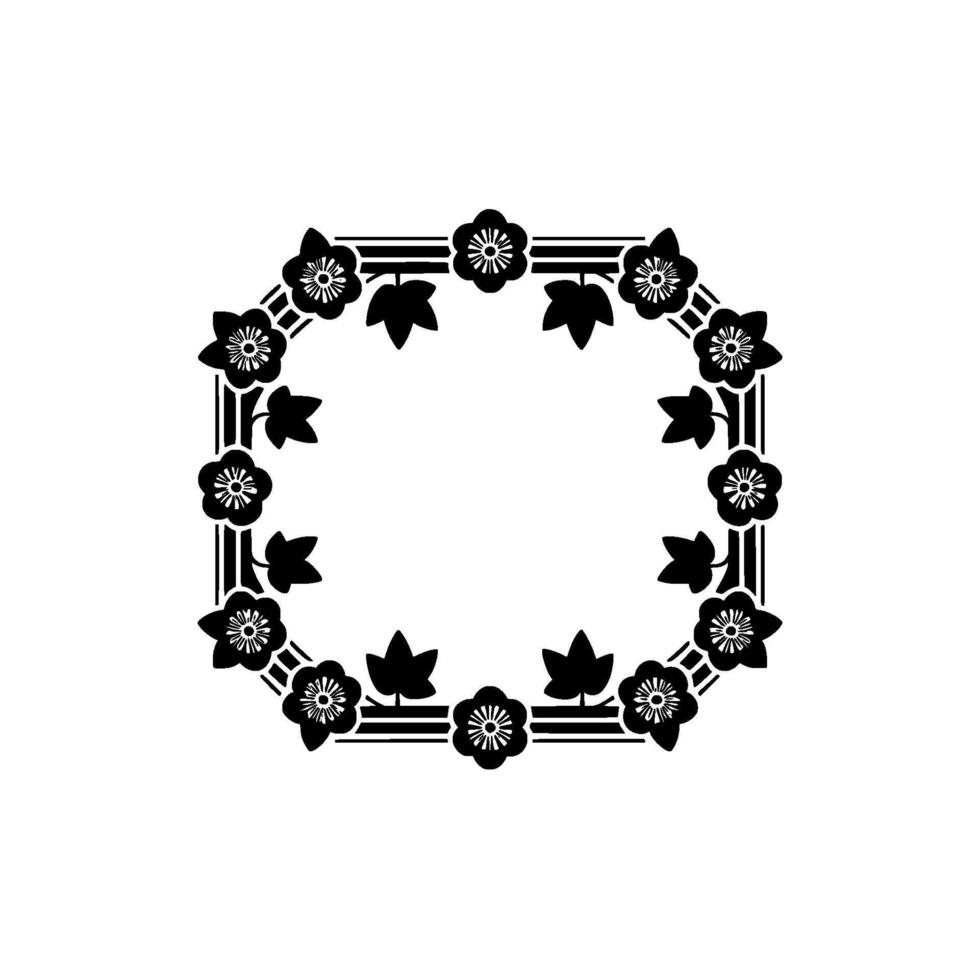 Japanese Floral Monogram, Circular Emblem, Minimalist vector