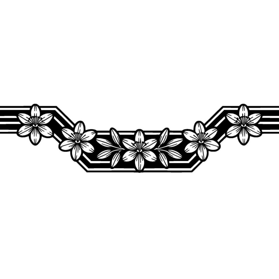 Geometric Floral Border, Japanese Influence, Minimalist vector