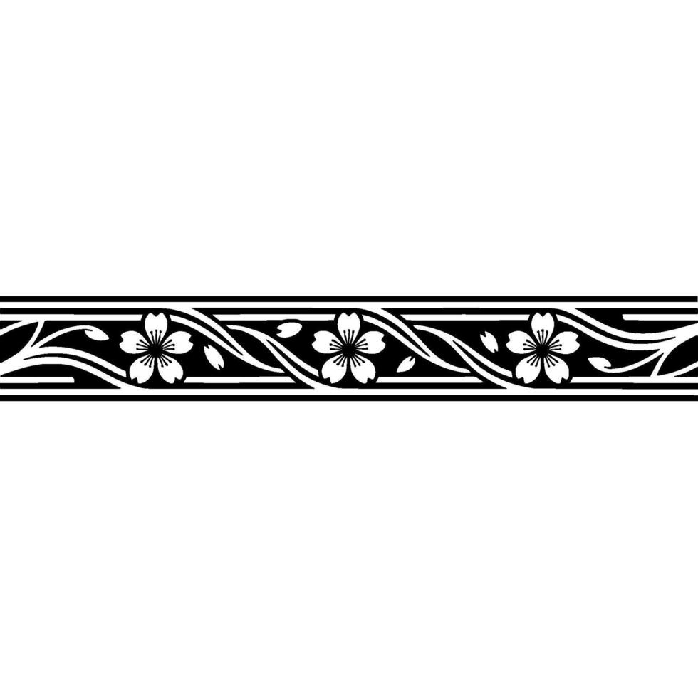 Elegant Black White Sakura Border, Japanese vector