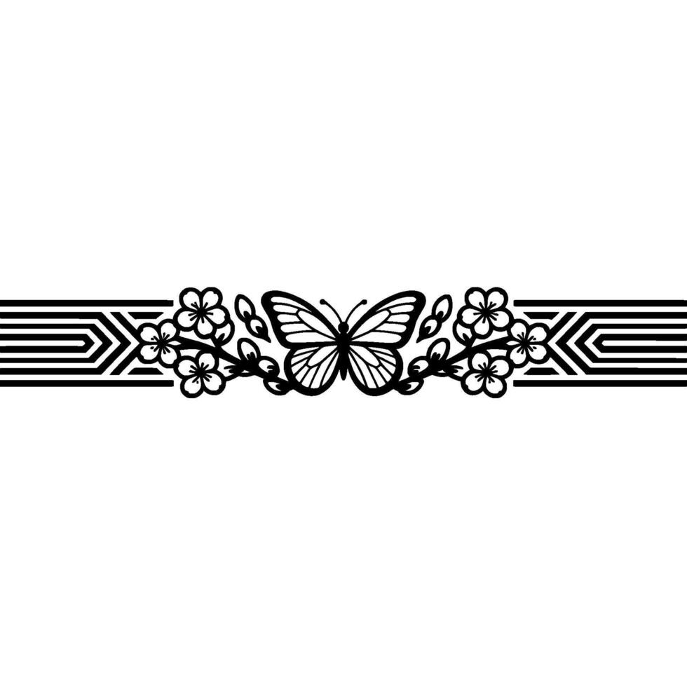 Art Deco Floral Border, Elegant Element, Butterfly vector
