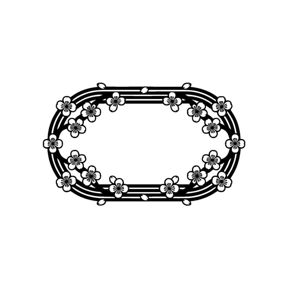 Elegant Japanese Blossom Oval Frame, Minimalist vector