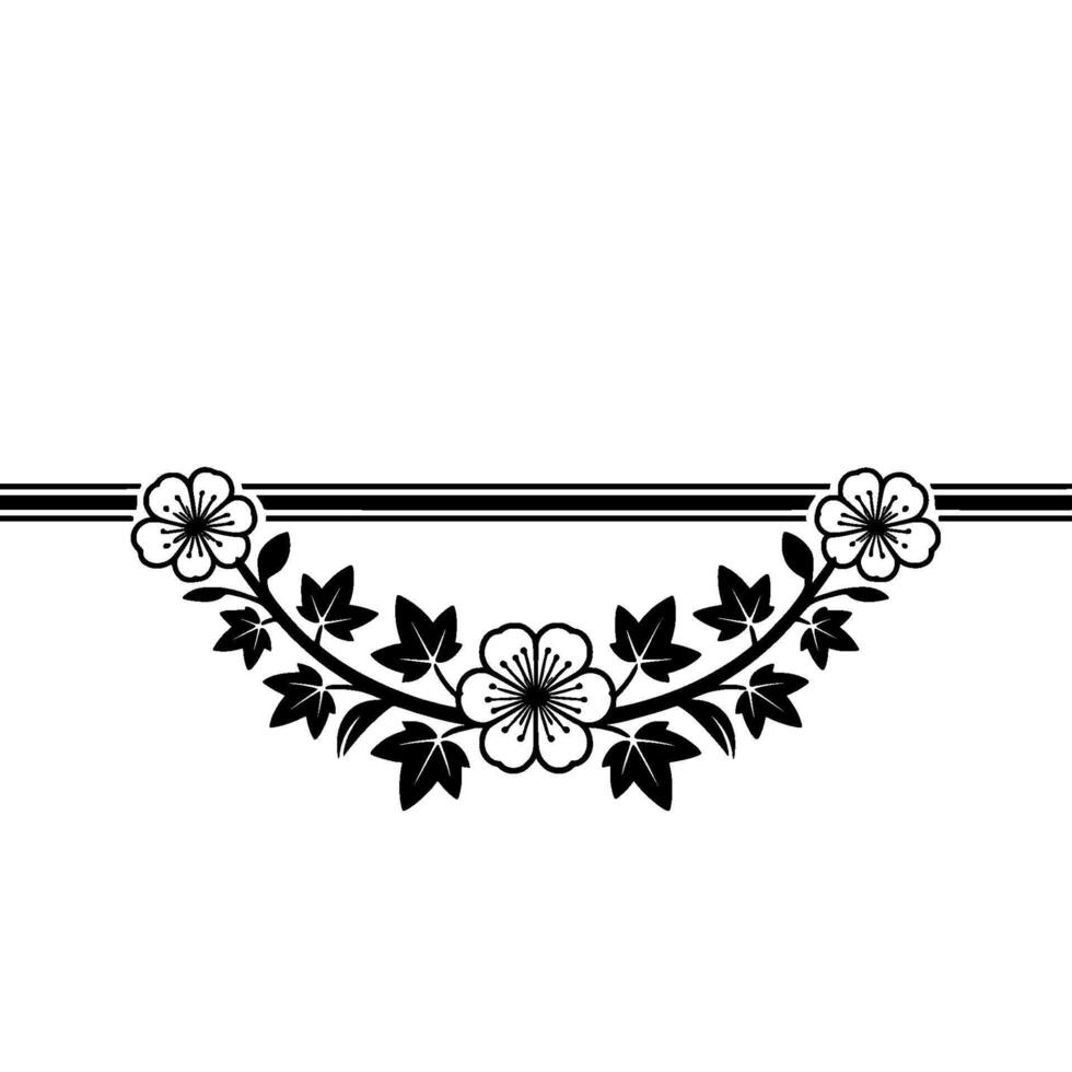 Elegant Black Cherry Blossom Branch Border, Japanese Style vector