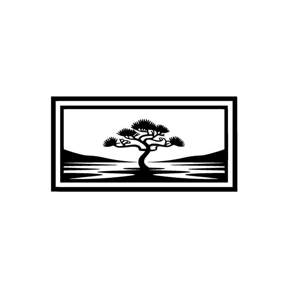 Serene Silhouette Bonsai Tree Reflection vector