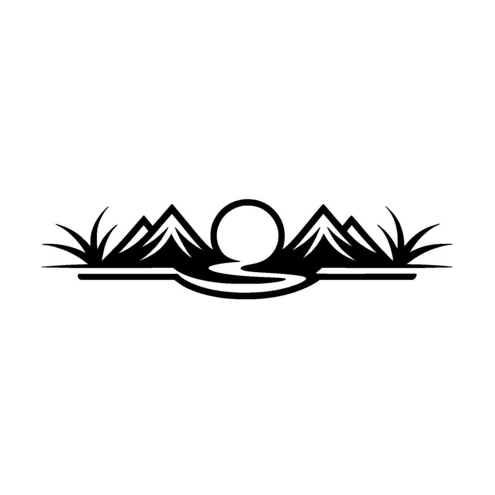 Minimalist Mountain Lake Silhouette, Tranquil Landscape Emblem vector