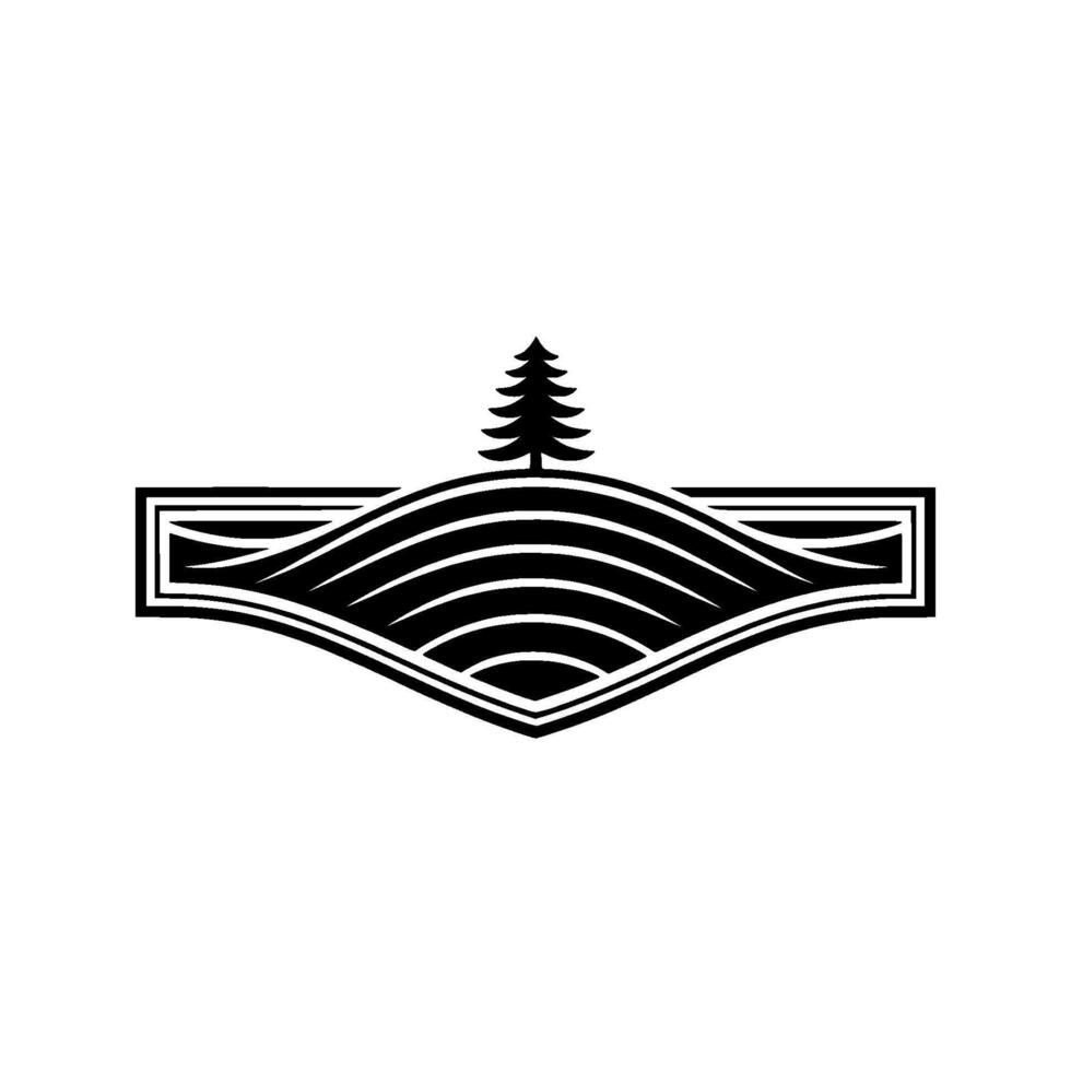 Minimalist Landscape Emblem Pine Tree Rolling Hills vector