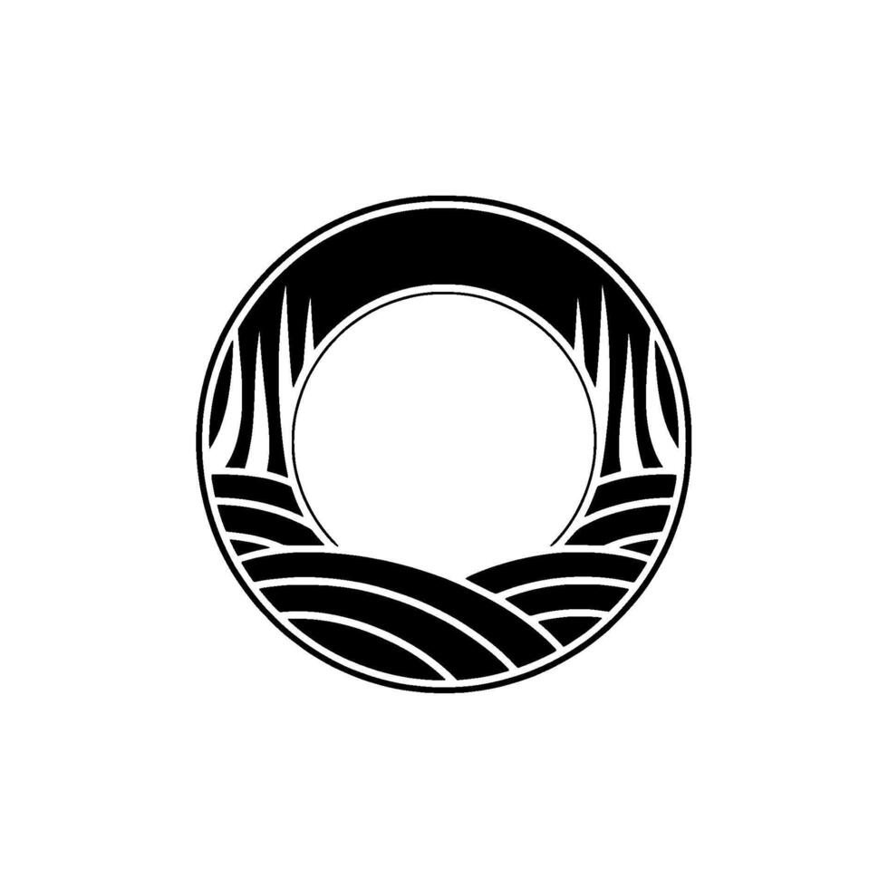 Circular Landscape Emblem, Minimalist Mountain Silhouette vector