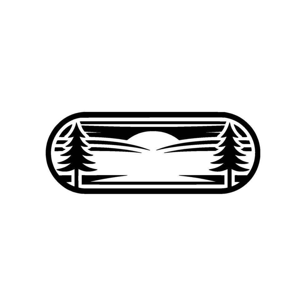 Serene Mountain Silhouette, Dawn Horizon Emblem vector