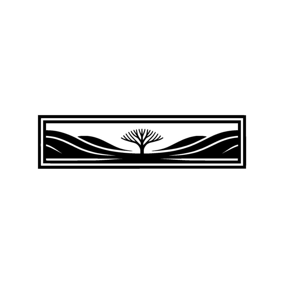 Serene Silhouette Tree and Rolling Hills Emblem vector