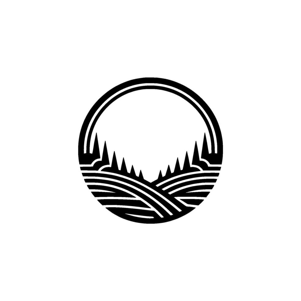 Serene Landscape Emblem, Minimalist Circle vector