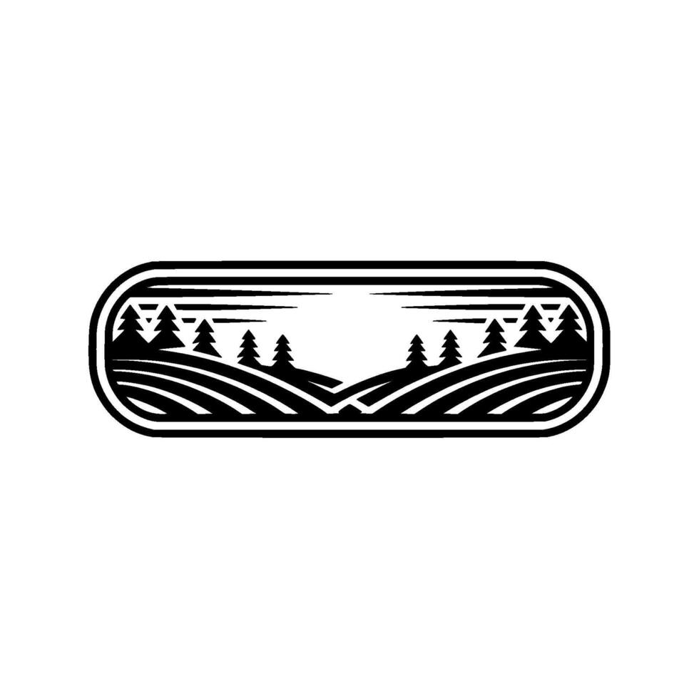 Serene Wilderness Emblem - Mountain Silhouette Landscape vector