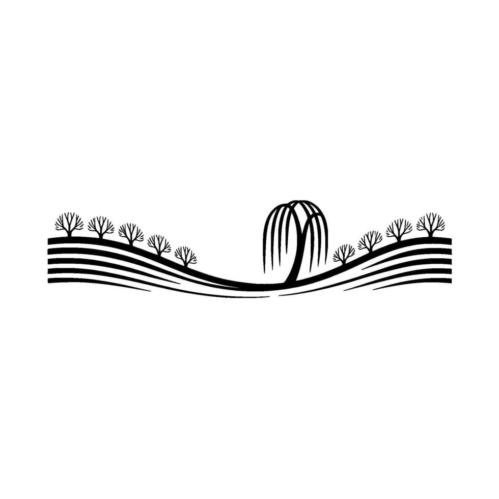 Serene Willow Landscape, Minimalist Illustration vector