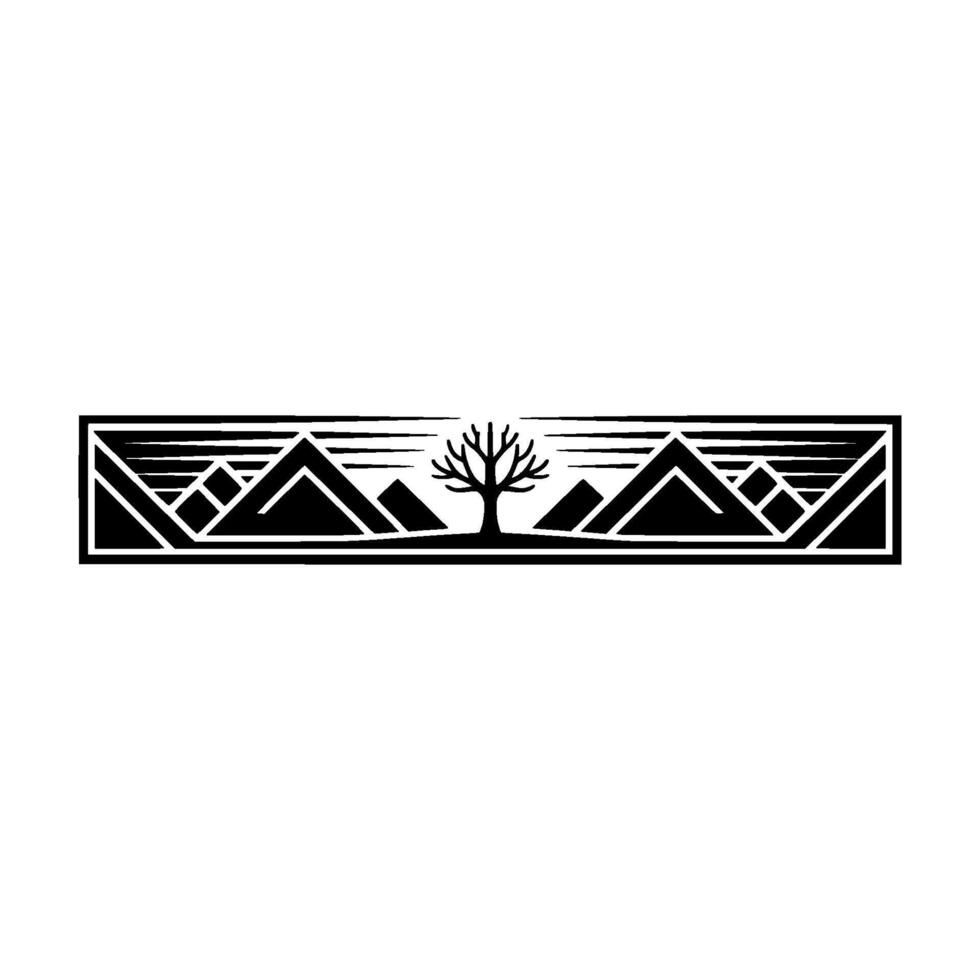 Geometric Mountainscape with Tree Silhouette - Minimalist Emblem vector