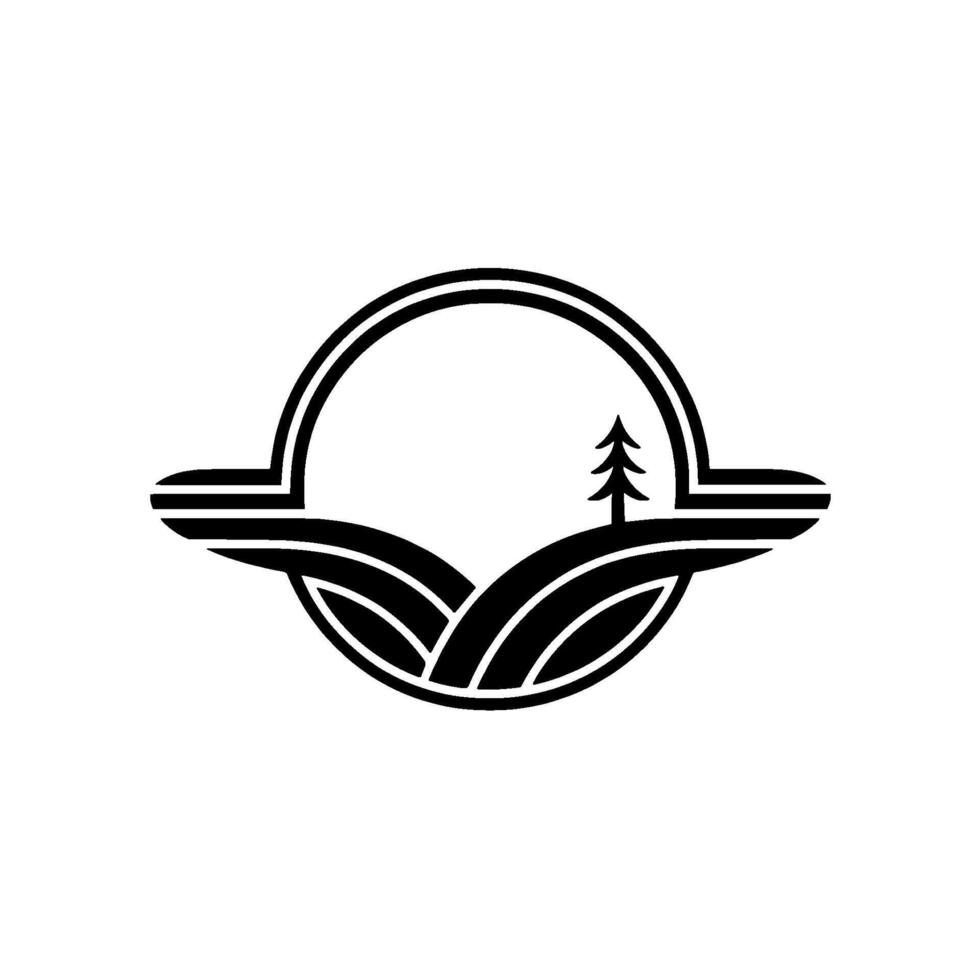 Serene Landscape Emblem, Minimalist Mountain Vista - Pine vector