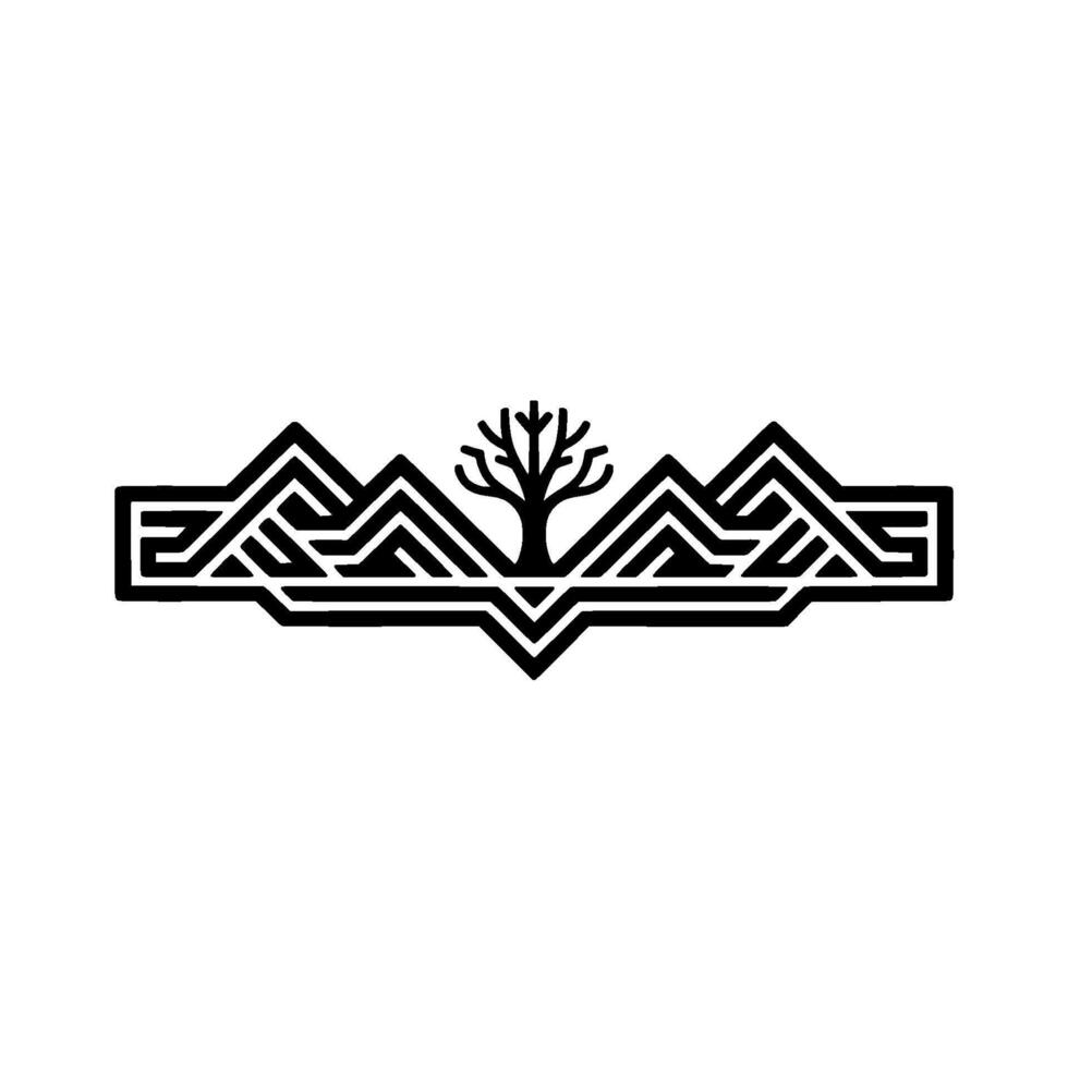 Geometric Mountain Tree Emblem, Minimalist Landscape vector