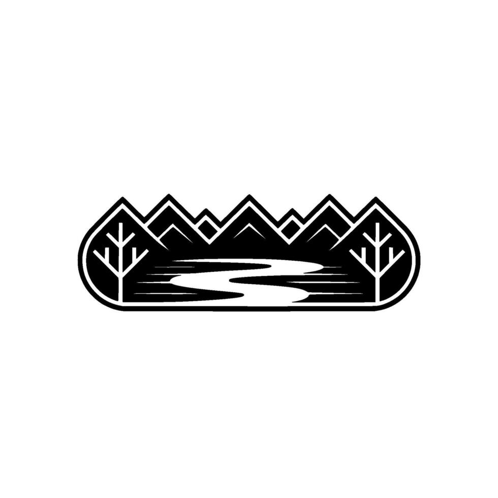 Mountain Lake Silhouette, Minimalist Wilderness Emblem vector