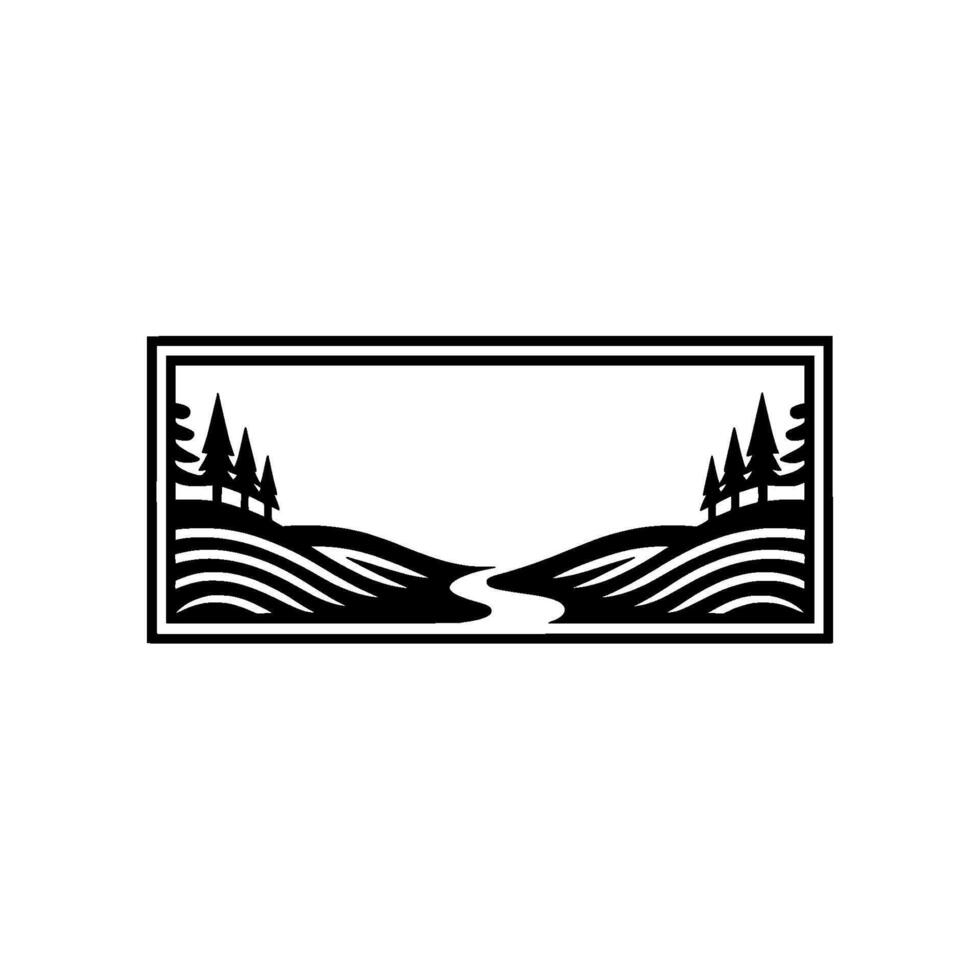 Serene Landscape Emblem Rolling Hills River vector
