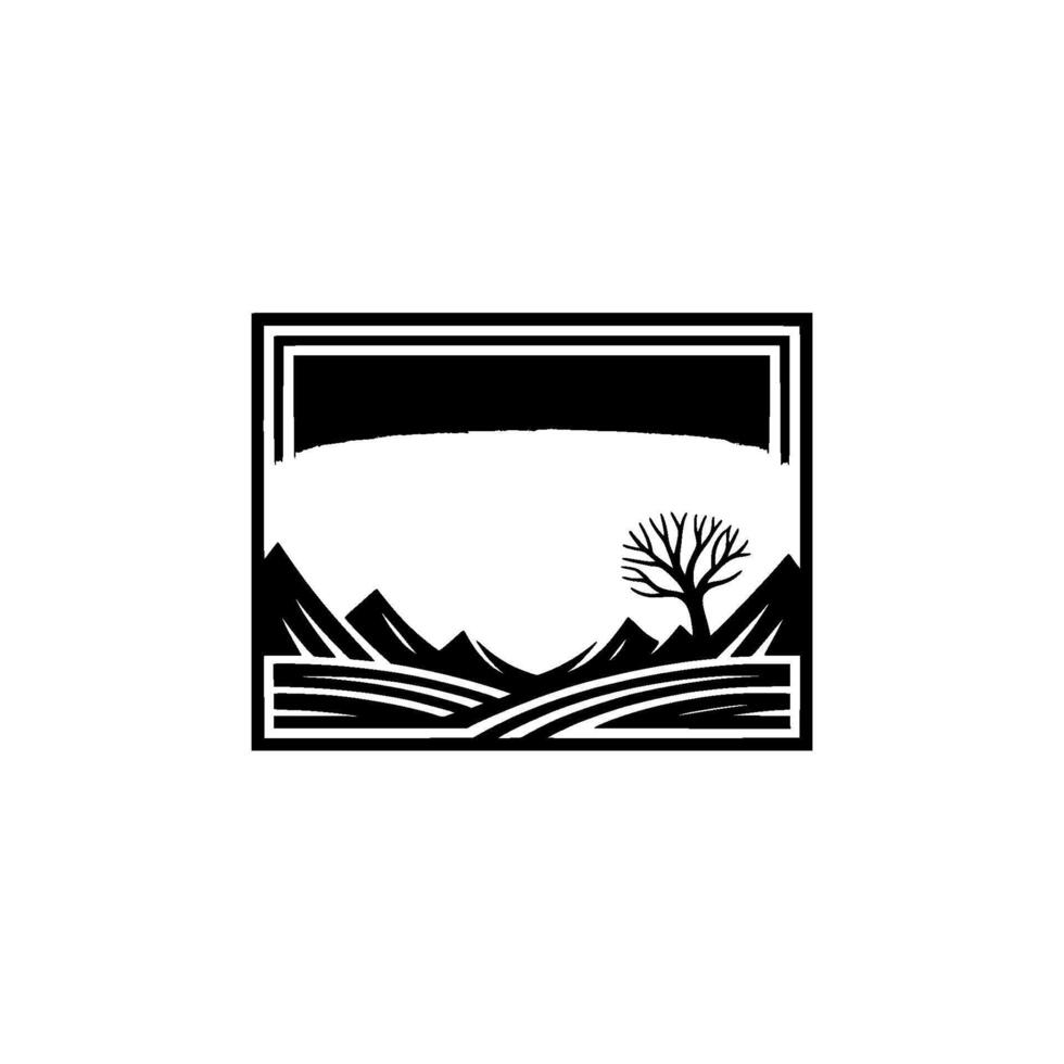 Serene Mountain Silhouette, Minimalist Landscape Emblem, Gradient vector
