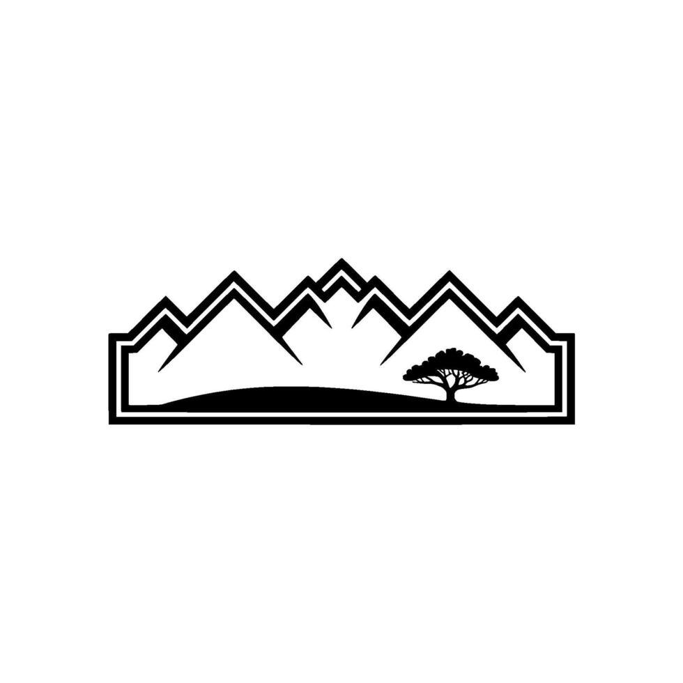 Mountain Silhouette with Tree Minimalist Landscape Emblem vector