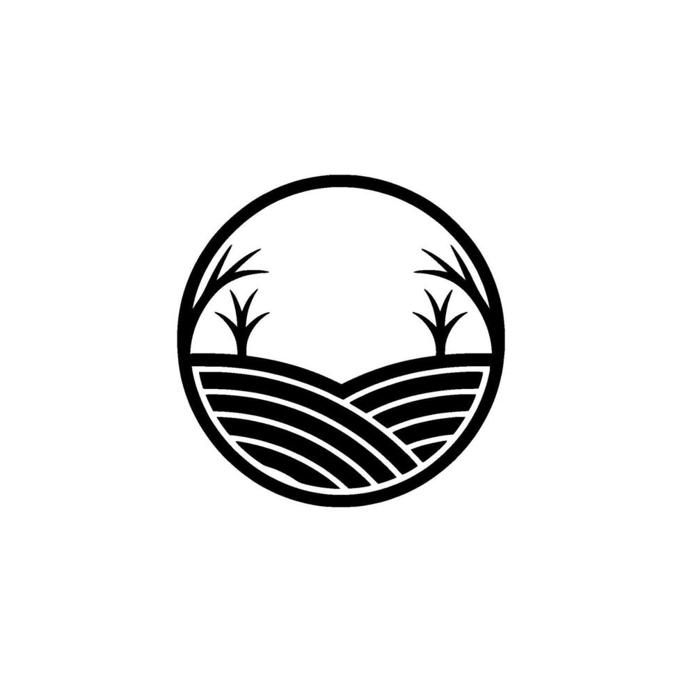 Minimalist Landscape Emblem, Rural Harmony, Circle vector