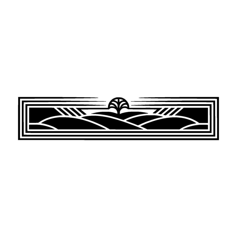 Stylized Landscape Emblem, Vintage Illustration, Serene Horizon vector
