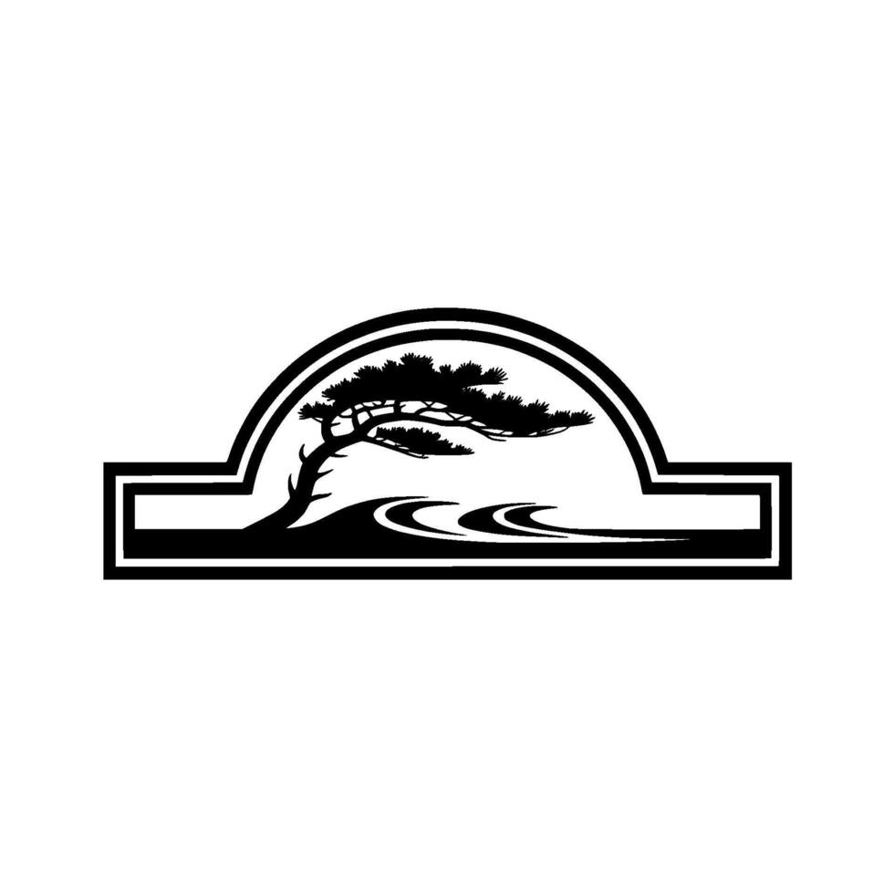 Serene Coastal Pine Silhouette, Minimalist Emblem vector