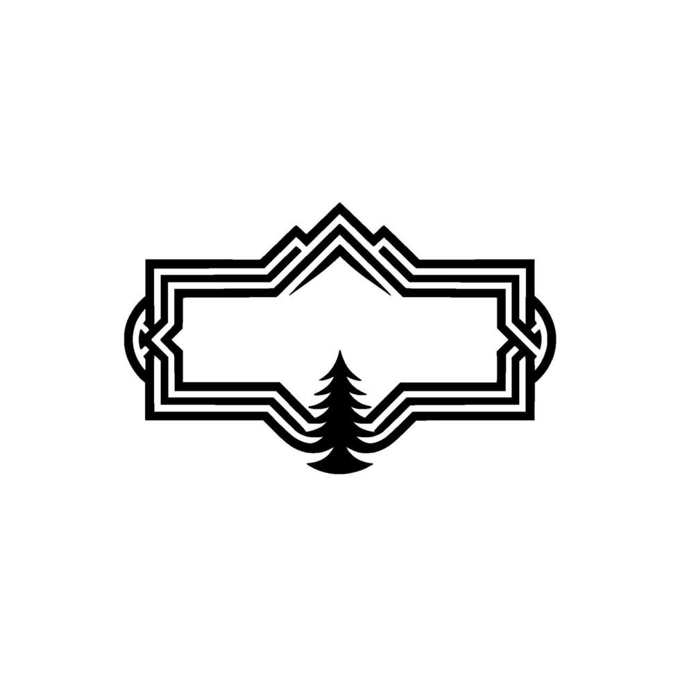 Geometric Mountain Emblem, Pine Silhouette, Minimalist vector