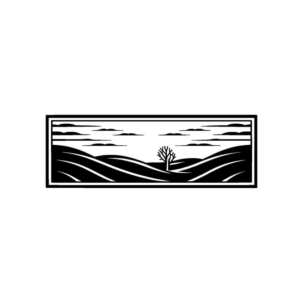 Serene Silhouette Landscape Emblem, Minimalist Mountain Vista vector