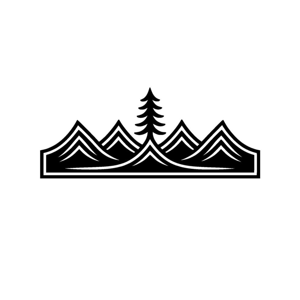Mountain Silhouette with Pine Tree Minimalist Landscape Emblem vector