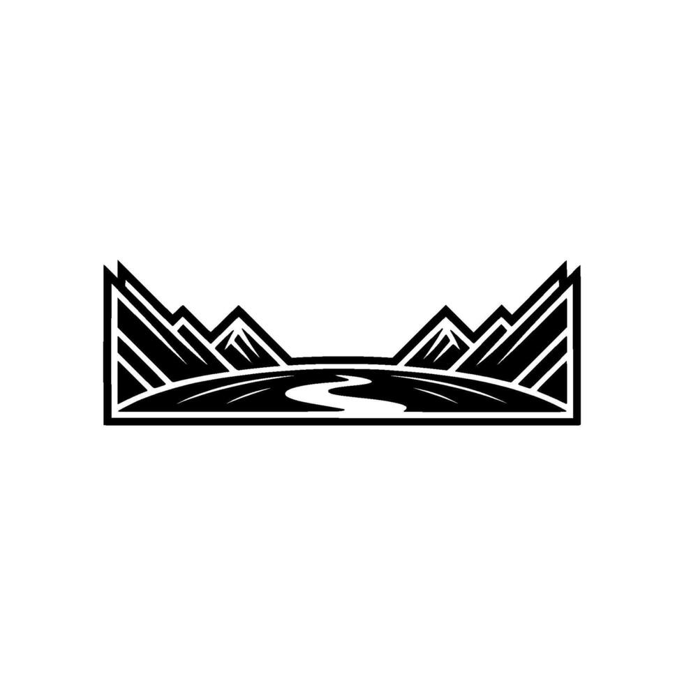 Mountain Vista Silhouette, Minimalist Landscape Emblem vector