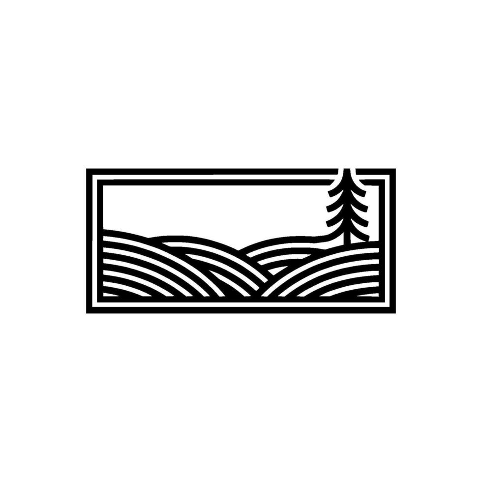 Minimalist Landscape Emblem, Serene Mountain Vista, Pine vector