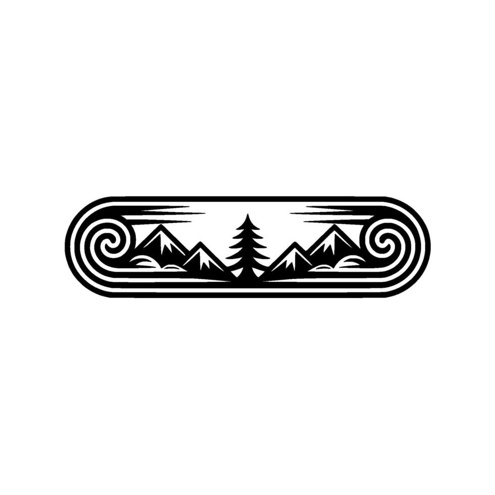 Serene Mountain Silhouette, Spiral Emblem, Nightscape vector