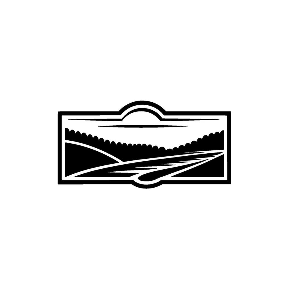 Serene Landscape Emblem, Minimalist Mountain Vista, Silhouette vector