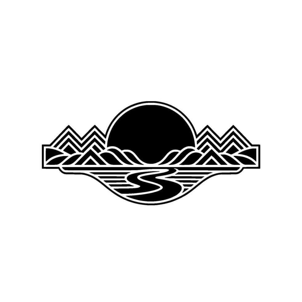 Minimalist Mountain Sunset Emblem - Coastal Silhouette vector