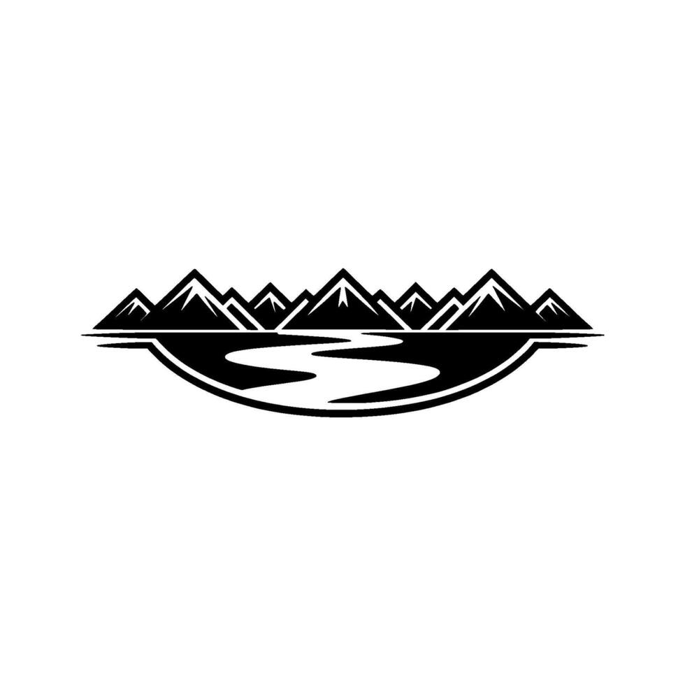 Mountain Silhouette Reflection, Minimalist Landscape Emblem vector