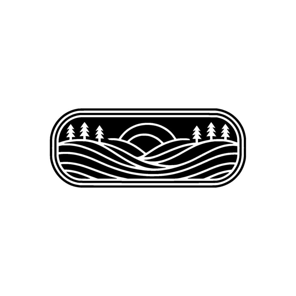 Serene Landscape Emblem - Mountain Silhouette Horizon vector
