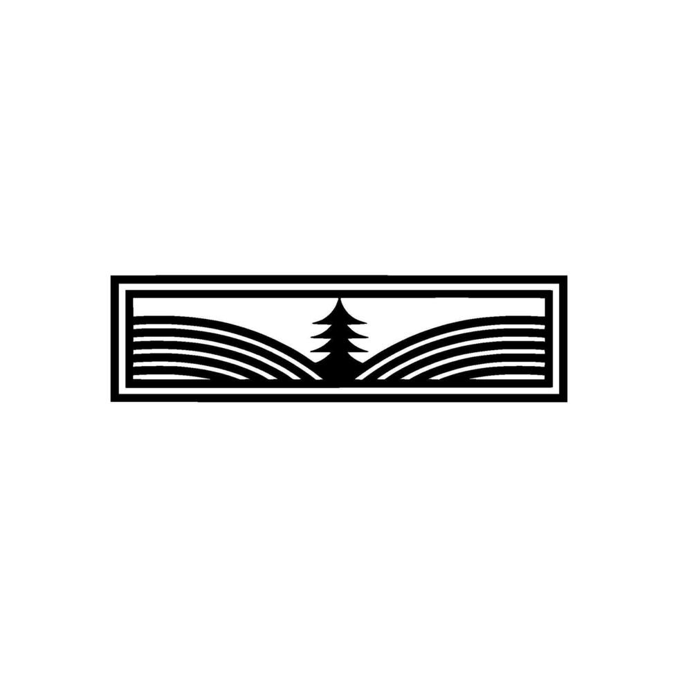 Minimalist Landscape Emblem, Pine Silhouette, Serene Horizon vector