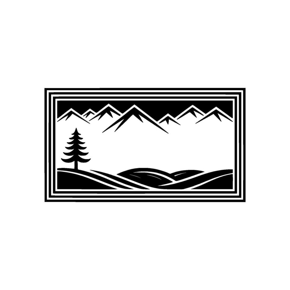 Mountain Silhouette Landscape, Minimalist Emblem vector