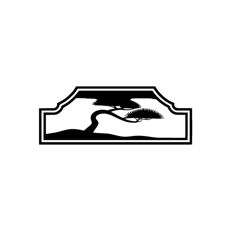 Serene Bonsai Silhouette, Minimalist Landscape Emblem vector