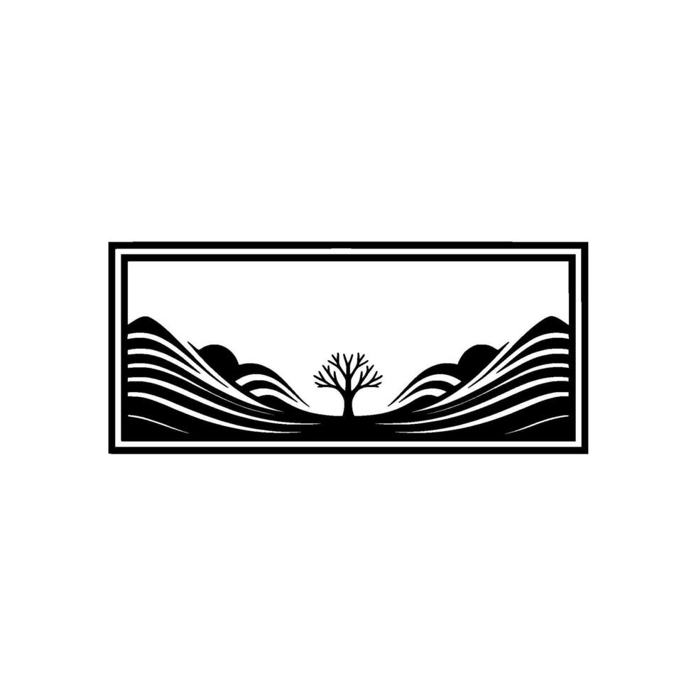 Minimalist Mountain Silhouette with Tree Emblem, Landscape vector