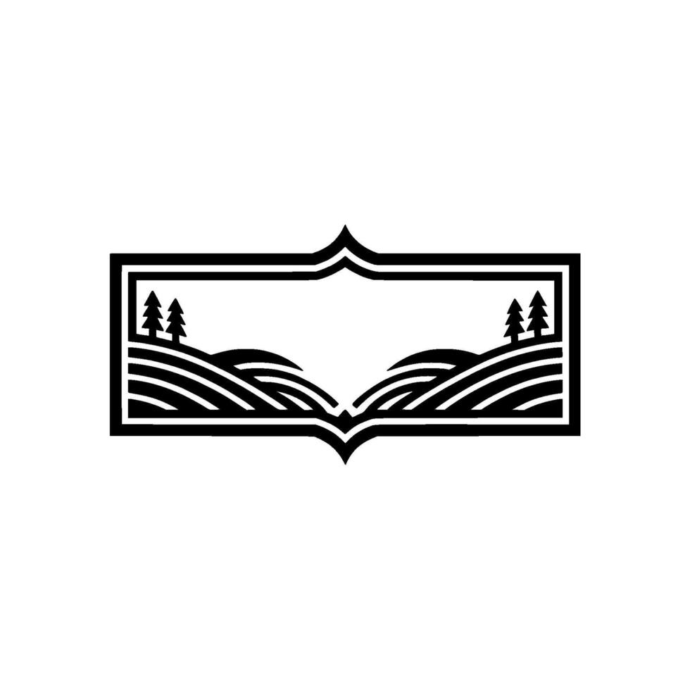 Serene Landscape Emblem, Rustic Mountain Vista vector
