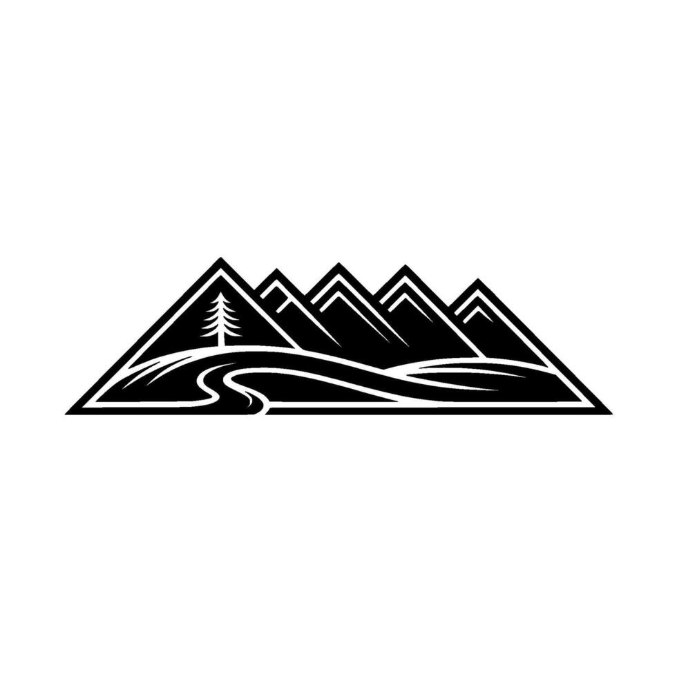 Mountain Silhouette, River Flow, Emblem vector