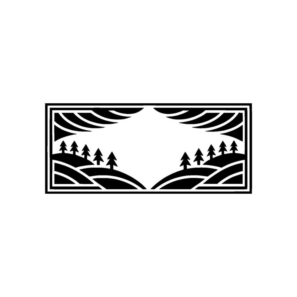 Minimalist Landscape Emblem, Mountain Silhouette, Rustic vector