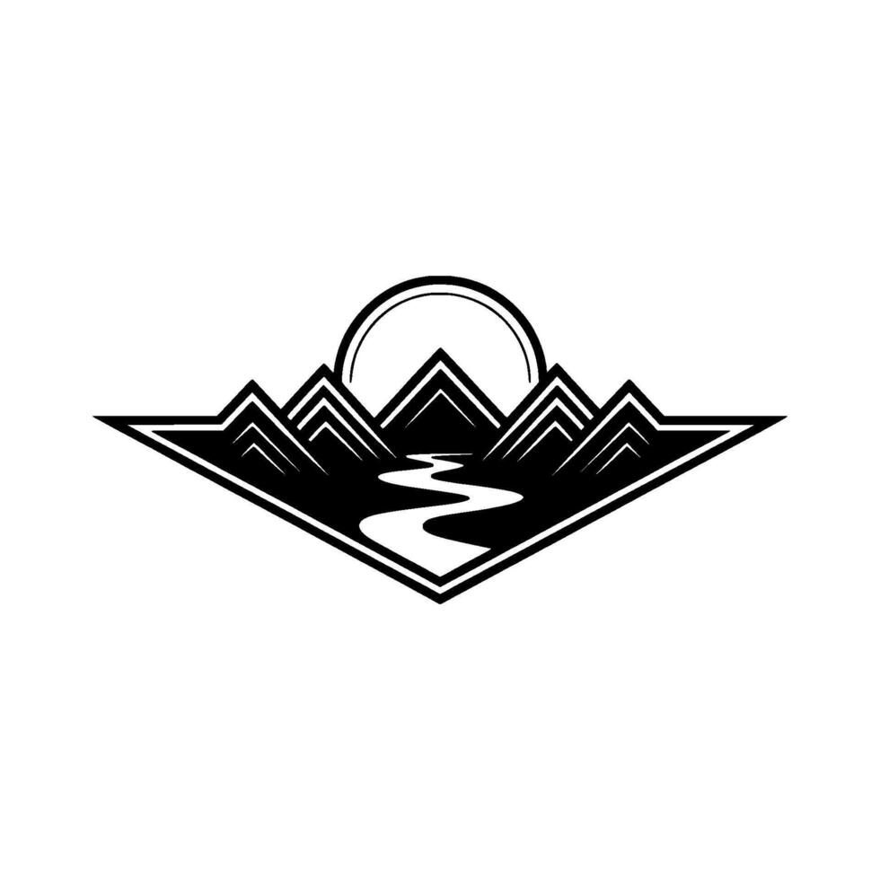 Mountain Silhouette, Lunar Reflection, Minimalist Emblem vector