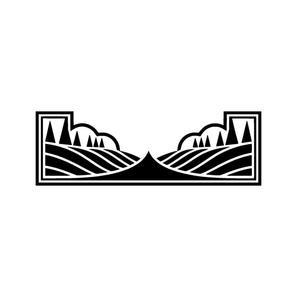 Minimalist Landscape Emblem, Rustic Silhouette, Serene Horizon, Geometric vector