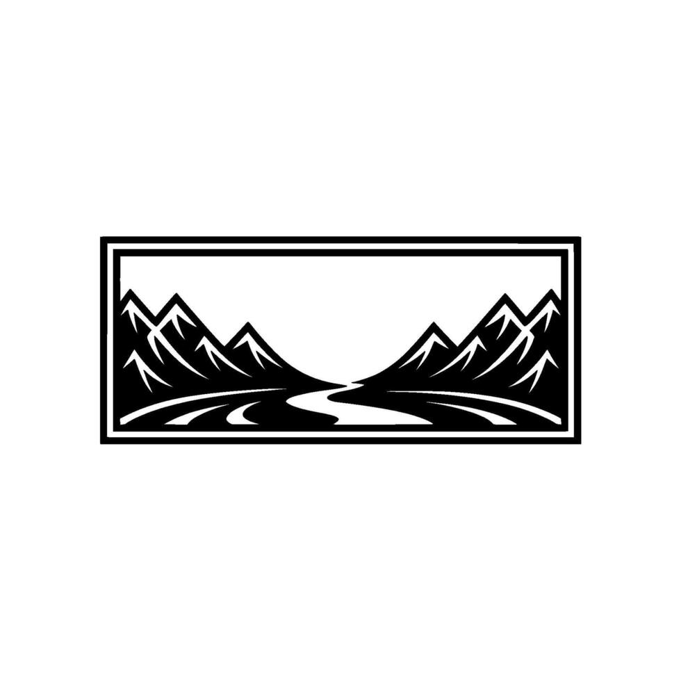 Mountain Silhouette, River Reflection - Minimalist Landscape Emblem vector