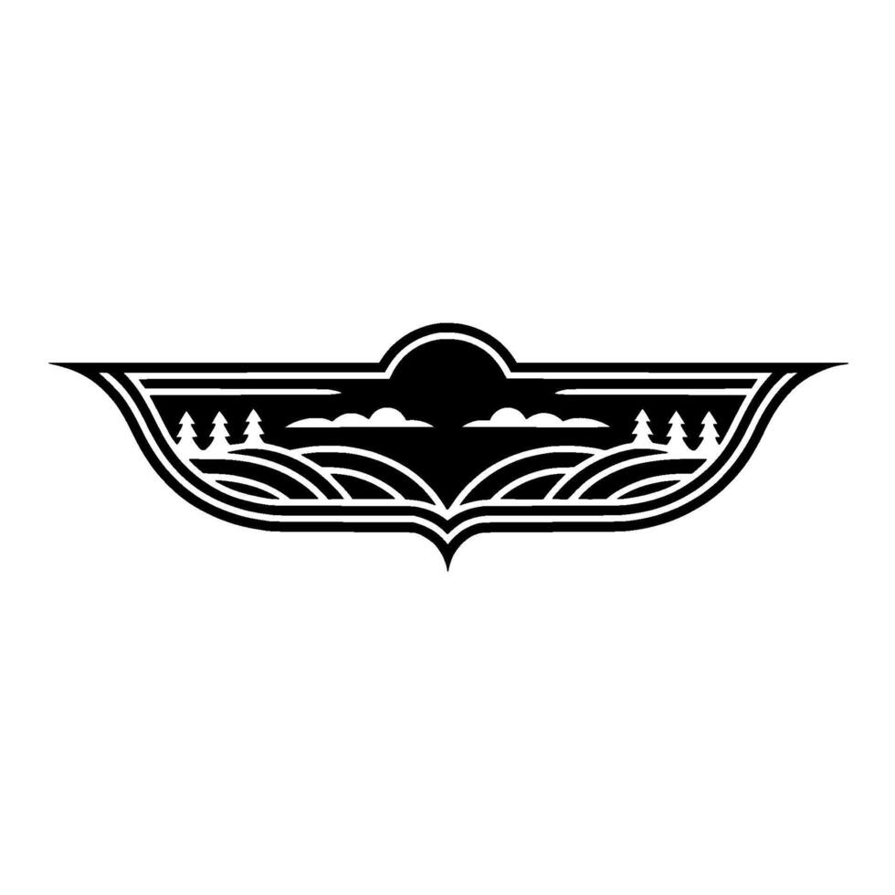 Rustic Winged Landscape Emblem, Vintage Style vector