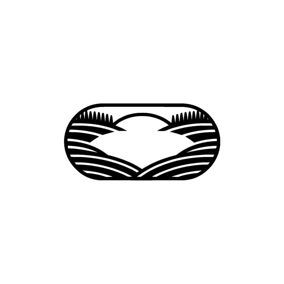 Serene Landscape Emblem, Minimalist Mountain Silhouette, Circular vector