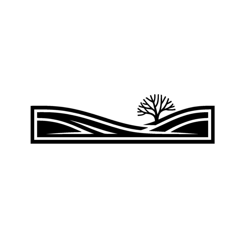 Minimalist Landscape Silhouette Serene Hillside Tree vector