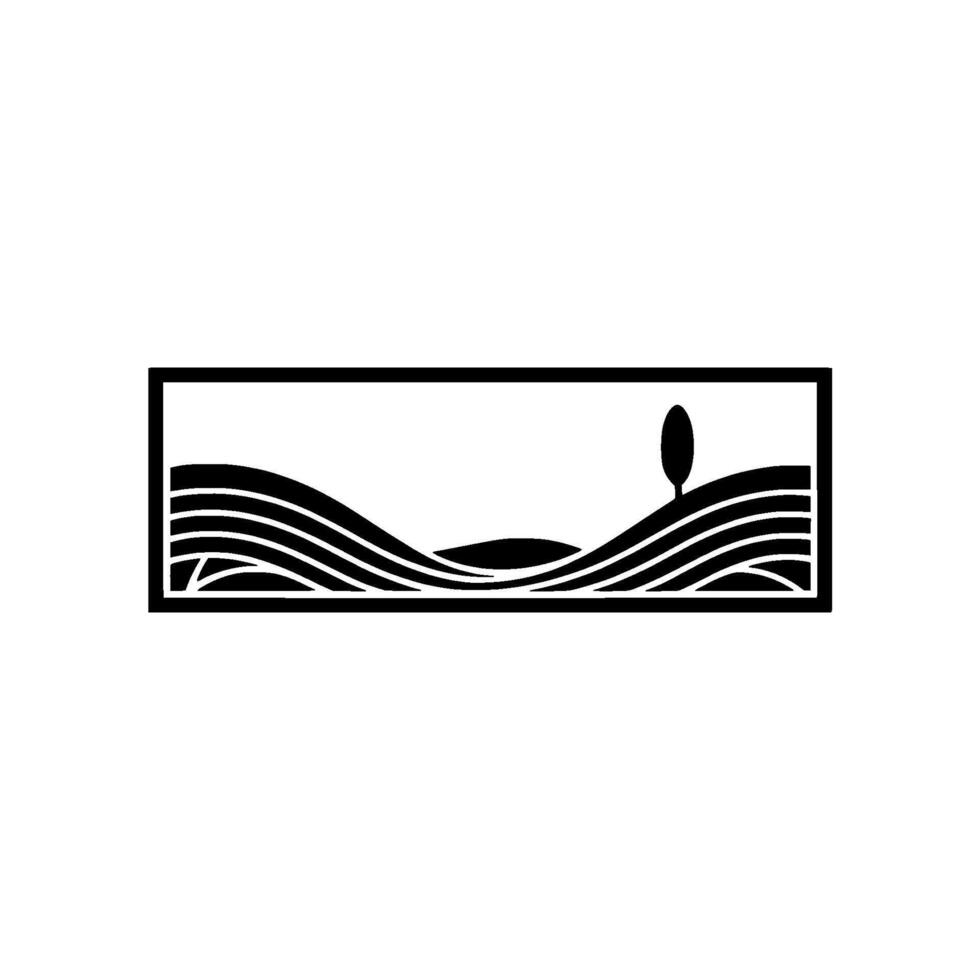 Minimalist Horizon Serene Landscape Emblem, Wave vector