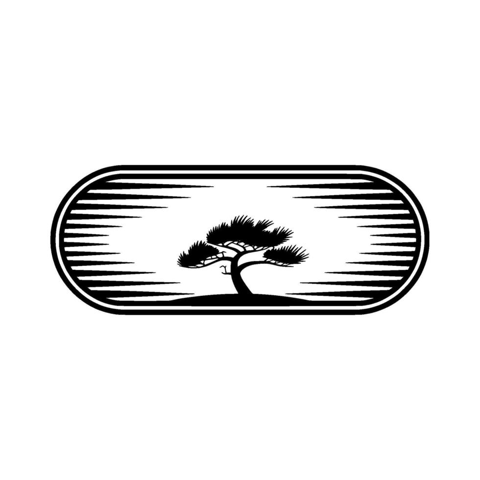 Minimalist Zen Pine Silhouette, Circular Emblem vector